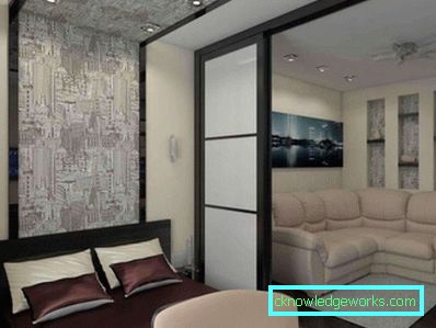 Obývací pokoj a ložnice v jednom pokoji 20 m2 - skutečné interiérové ​​fotografie